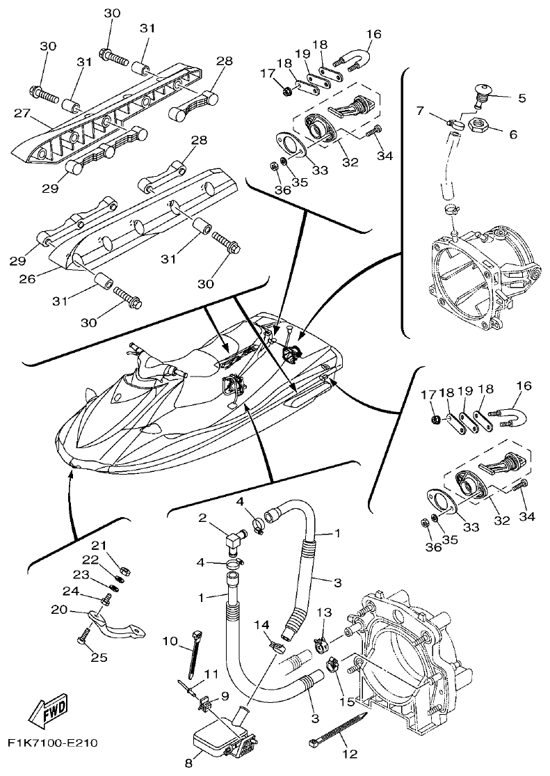 Yamaha F1KB HULL & DECK parts diagram